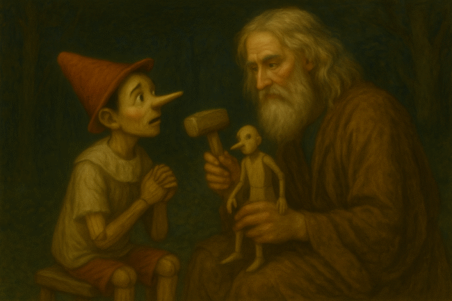 Houtenpop en oude man